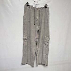 Sincerely Jules Linen Blend Pants Women's Medium Khaki Elastic Waist